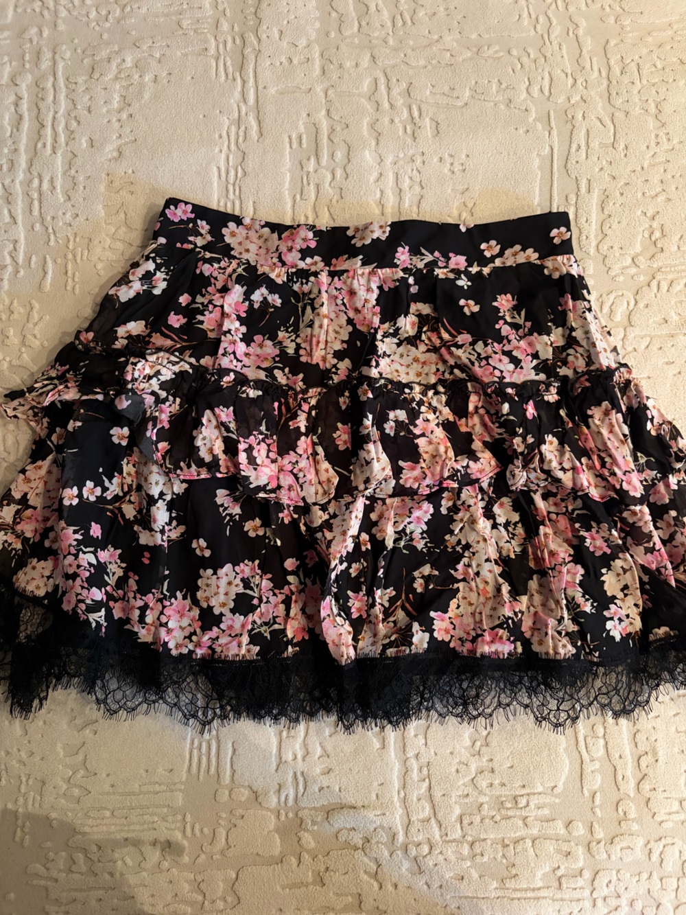 Black Floral Lace Trim Mini Skirt